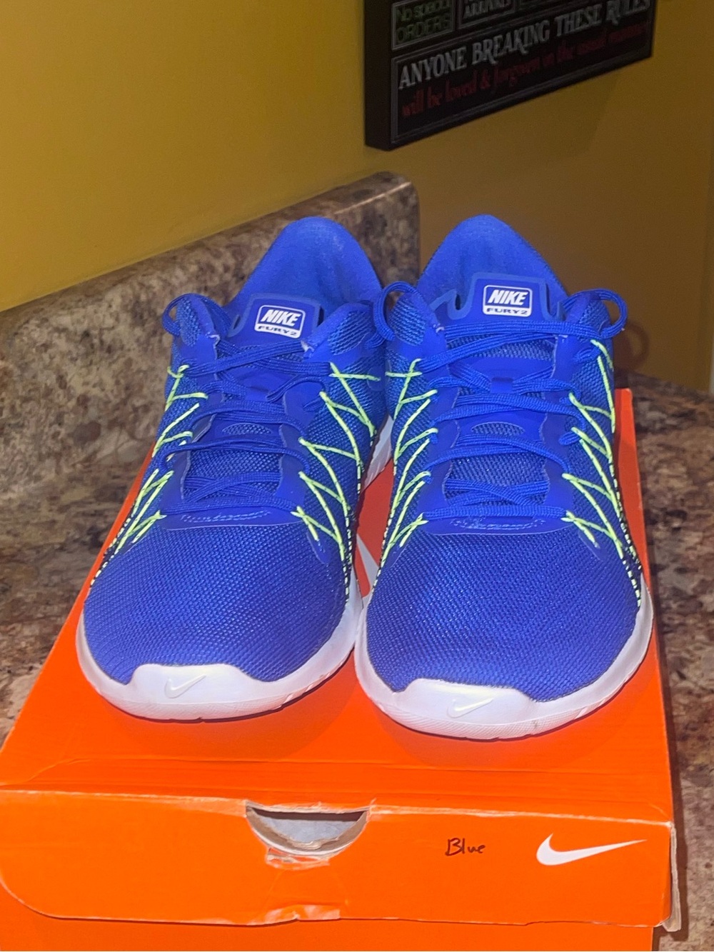 Nike Royal Blue Sneakers with Neon Green Accents - Picture 4 of 6